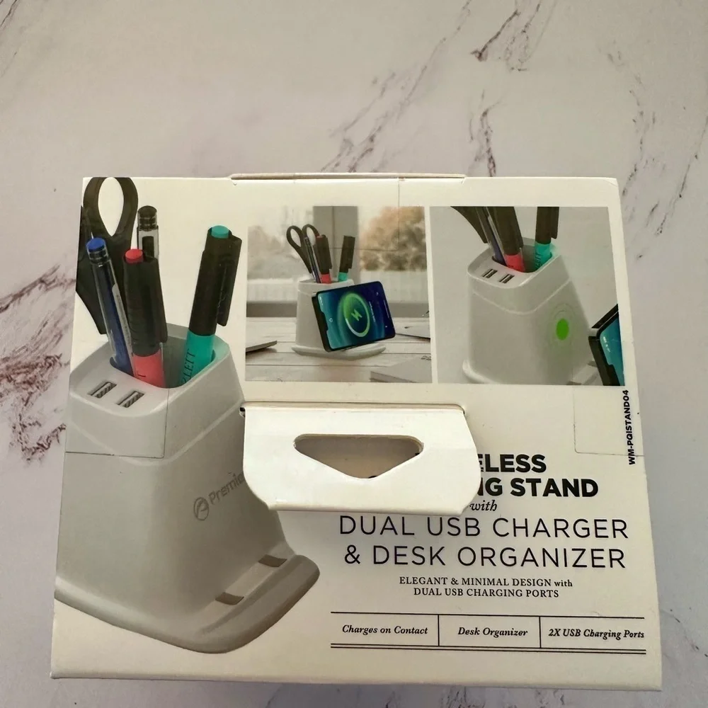 Premier White Wireless Charging Stand Desk Organizer with USB Ports Brand New